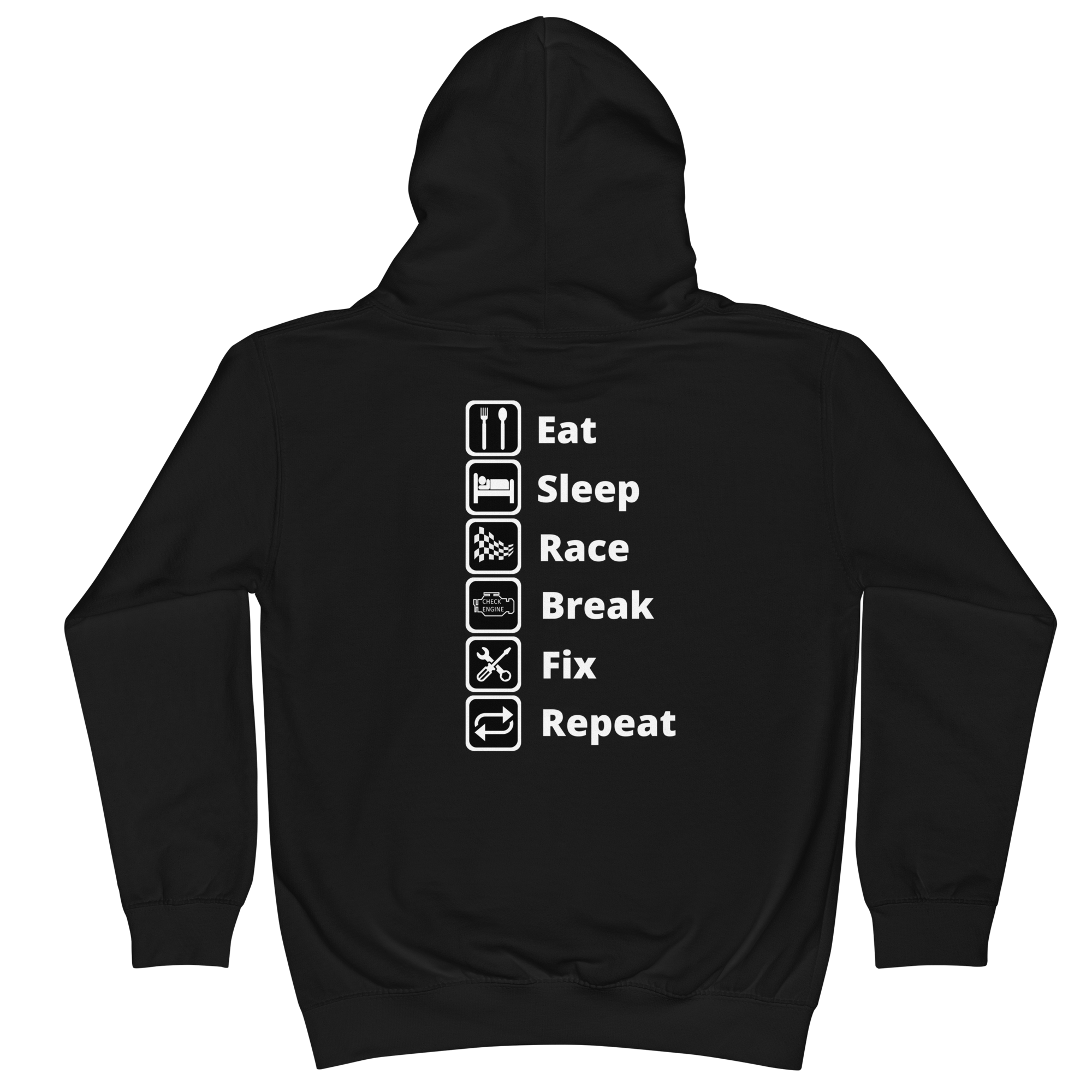 Eat Sleep Race Youth Hoodie- Back Print